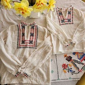 Vintage Yugoslavian Children's Folk Blouses, Set of Two